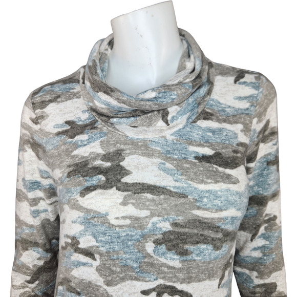 Susan Graver Weekend Regular Neutral Camo Sweater Knit Cowl-Neck Tunic X-Small - Picture 3 of 14